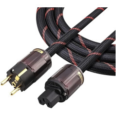 Brollitest 1 x High-End HiFi Power Cable with Euro Plug Schuko Plug and IEC Coupling for DVD Audio Decoder Amplifier Audiophile (2 m/6.56 ft), Red and Black Mixed