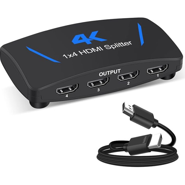 HDMI Splitter 1 in 4 Out, 4K HDMI Splitter, HDMI Splitter Supports Full HD 1080P 4K and 3D, HDMI Splitter 1 to 4 Compatible with Xbox PS3/4 Roku Blu-Ray Player HDTV