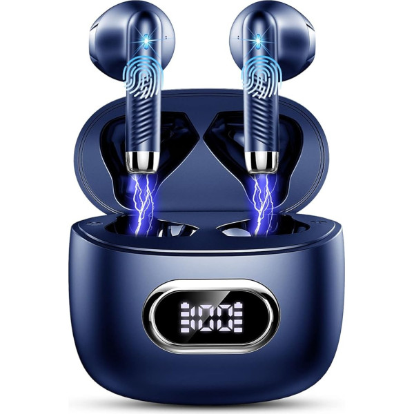 Wireless Bluetooth 5.3 In-Ear Headphones with 4 HD Mics, 42 Hours, 2024, ENC Noise Cancelling Earbuds, Deep Bass, IP7 Waterproof, LED Display, Blue