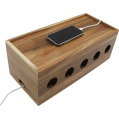 Insun Cable Box Made of Acacia Wood, Storage Box for Cable and Power Strip, Cable Management Box, Organiser for Hiding Cables, 40 x 18 x 15 cm