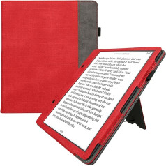 kwmobile Case Compatible with Amazon Kindle Scribe Case - Flip Case with Hand Strap - Faux Leather Cover - Red Dark Grey