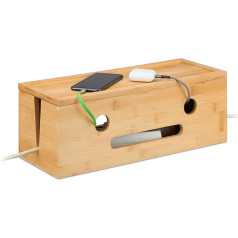 Relaxdays Cable Box for 2 Power Strips, Bamboo, H x W x D: 15.5 x 42 x 16 cm, Hide Cables, Socket Box, Natural