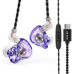 keephifi KBEAR Storm USB C In-Ear Headphones Wired 10mm Dynamic Driver IEM with Detachable Cable for Singers Musicians Audiophiles (Purple with Microphone)