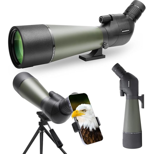 Spotting Scope 20-60x80, BOSSDUN ED Spotting Scopes, FMC Lens, BAK4 Ultra High Definition Spotting Scope with Tripod, Mobile Phone Holder, Carry