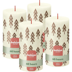 Bolsius Rustic Pillar Candles Silhouette - Ivory with Print - Pack of 4 - 13 x 7 cm - Long Burning Time - Household Candle - Contains Natural Plant Wax - No Palm Oil