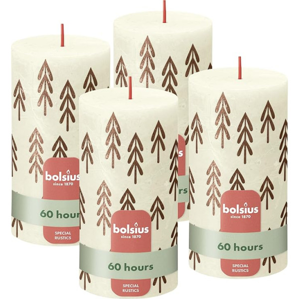 Bolsius Rustic Pillar Candles Silhouette - Ivory with Print - Pack of 4 - 13 x 7 cm - Long Burning Time - Household Candle - Contains Natural Plant Wax - No Palm Oil