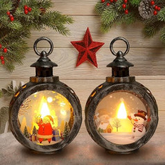 LYPPUL Christmas Decoration Lantern, Pack of 2 Lantern, Christmas, Christmas Lantern, LED Flameless Christmas Candles, Christmas Decoration, Illuminated Lantern, Christmas Vintage for Hanging for