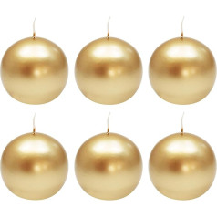 Ebersbacher Kerzenfabrik GmbH Ball Candles Gold Varnished Pack of 6, Size Approx. Diameter 80 mm, Individually in Foil, Round Candle, Christmas Candle, Advent Candle