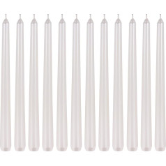 Set of Taper Candles, Dinner Candles, Candlestick Candles, Taper Candles, Metallic Look, 7 Hours Burning Time (25 cm, Pack of 12, Mother of Pearl White)