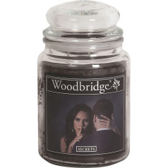 Woodbridge Scented Candle in Glass with Lid | Secrets | Scented Candle Jasmine | Candles Long Burning Time (130 h) | Large Scented Candle | Black Candles (565 g)