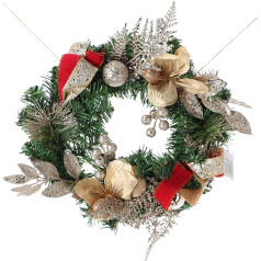 12 Inch Christmas Wreath Front Door Wreaths with Magnolia Balls Leaf Wreath with Champagne Burgundy Bows Artificial Christmas Garland Holiday Festival Indoor Outdoor Decoration