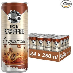 HELL Ice Coffee Cappuccino | 24 x 250 ml Dosen Multipack | 40 mg/100 ml Koffein | enthält echte Arabica & Robusta Kaffeebohnenextrakte | 75% UHT-Milch | Konservierungsstofffrei | Eiskaffee |