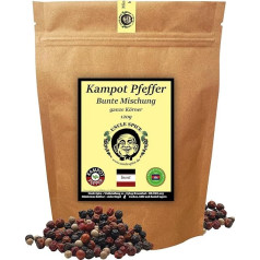 UNCLE SPICE® Colourful Kampot Pepper, 120 g, Kampot Pepper, Colourful, Premium Quality, Whole Sun-Dried Pepper Berries, Red, White, Black Peppercorns, Whole Hand-Picked for the Mill