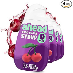 Ahead Zero Syrup │ Cherry 4 x 48 ml │ For 6-8 Litre Drink │ Sugar Free Syrup │ Syrup Without Sugar & Calories │ Highly Concentrated Ready Drink Fruit Extracts Syrup