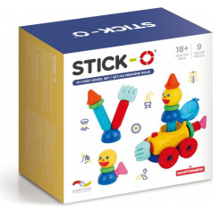 Magformers Magnētiskie stick-o ķieģeļi mans pirmais komplekts ar riteņiem 9 elementi