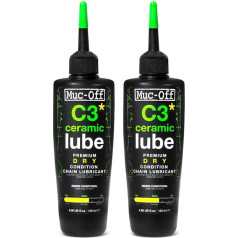 Muc-Off C3 Ceramic Dry Chain Lube Dry Chain Oil Bicycle 120 ml, Pack of 2 - Premium Grease Chain Grease, Chain Spray Bicycle with UV Tracer Dye - For Dry and Dusty Conditions