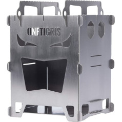 OneTigris Rocuboid Bush Box Titanium Foldable Hobo Stove Camping Stove with Storage Bag for Hiking, Picnic, BBQ (Titanium)