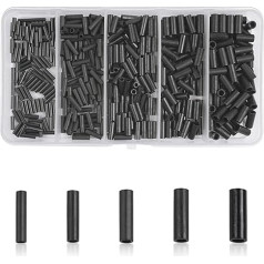 SILANON Fishing Crimp Sleeve Set, 420 Pieces Single Barrel Crimp Sleeves Brass Copper Crimping Loop Sleeve with Black Oxidised Fishing Line Pipe Connectors Fishing Wire Leader Tackle