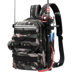 Dolodomy Fishing Backpack with Rod Holder, Fishing Tackle Storage Bags Fishing Tackle Box Backpack Fishing Tackle Bag, camouflage grey