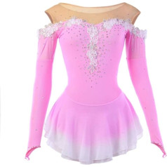 WQZzjm Figure Skating Clothes, Girls Roller Skating Performance Skirts Ballet Dance Dresses Gradient Winter Sports Outfit (Pink XXL)