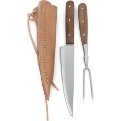 Vehi Mercatus Medieval Cutlery in Double Leather Sheath (Wood, Knife and Fork)