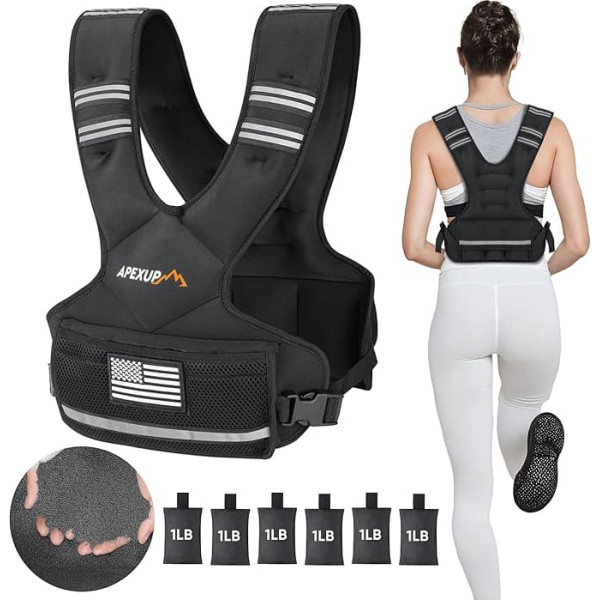 APEXUP Adjustable Weighted Vest, 4-10 lbs/12-18 lbs/20-32 lbs Vest with 6 Iron Sand Weights and Large Pocket, Weight Vest for Men and Women Strength Training, Running, Fitness, Walking