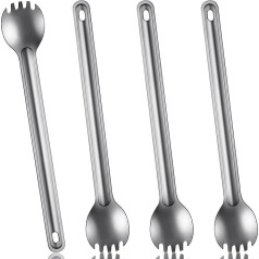 Pack of 4 Titanium Long Handle Spork and Spoon Ultralight Portable Cutlery 8.7 Inch Soup Spoon Camping Spork for Outdoor Camping Backpacking Hiking Travel Picnic Tableware