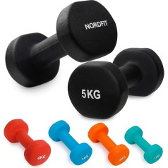 NORDFIT Neoprene Coated Cast Iron Dumbbells for Home Exercise, Pilates, Gym, Cardio, Strength Training Equipment for Men, Women and Kids, Dumbbell Set in 1kg, 2kg, 3kg, 4kg, 5kg