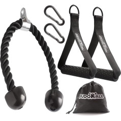 JUDOKALL Trizepsseil Kabelbefestigung - Trizepsseil 68 cm, 2 Kabelgriffe & 2 Karabiner - Kabelmaschinenbefestigung - Kabelaufsätze für Fitnessstudio - Kabelmaschinenzubehör