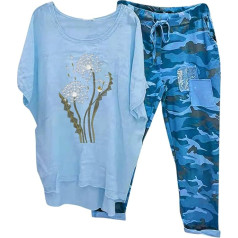 Briskorry Zweiteiler Damen Hausanzug, Tshirt und Hose, Hosenanzug Freizeit Locker Loungewear Kurzen Ärmeln Rundhalsausschnitt Trainingsanzug Bequemer Luftige Damen-Outfits Gedrucktes Sexy Running