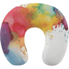 LHJKB U Shaped Travel Pillow, Memory Cotton, U Shaped Neck Pillow, Stains from Watercolour Paint Splashes, Printed, Lightweight, Portable, Ideal for Airplane Chair, Car, Home, Office