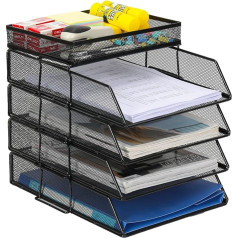EasyPAG Pack of 5 A4 Stackable Metal Office Desk Organiser, Document Holder, File Tray, Magazine Holder, Letter Tray, Paper Magazine Organiser, Black
