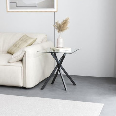 GOLDFAN Side Table Square Glass Coffee Table Modern Living Room Table with Black Metal Frame for the Living Room, Bedroom or Kitchen, Black, 40 x 40 x 50 cm