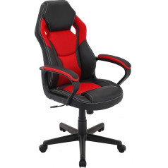 byLIVING Matteo Executive Chair / Gaming Chair / Faux Leather Black / Grey Mesh Appliqué - Red / Padded Armrests / Maximum Load 110 kg / Safety Castors / W 60, H 103-113, D 65 cm
