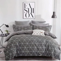 KEAYOO Bed Linen 135 x 200 cm Cotton Grey Geometric Lines Reversible Bed Linen with Zip Skin-Friendly and Soft Fabric Quality for Summer and Winter (D, 135 x 200 cm + 80 x 80 cm, 4-Piece)