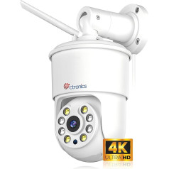 ctronics [4K Full Metal Housing 4K 8MP Outdoor Surveillance Camera, AI People/Vehicle/Animal Detection, Car Tracking, IP WLAN Camera Outdoor 2.4/5GHz, 24/7 Cloud/256GB TF, Colour Night Vision