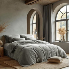 MODHAUS Bed Linen Set Terry Cloth Plain Colour Beautiful Colours Many Sizes (135 x 200 + 1 x 80 x 80 cm, Grey)