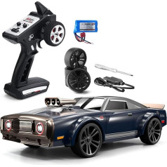 Remote Controlled Car Drift RC Car 35 km/h Muscle Car 1/16 RTR 2.4G 4WD High Speed Cool Angel Eye LED Lights, Replaceable Tyres Rechargeable Gift for Children Adults Blue 1 Battery