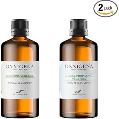 Oxxigena - Organic Neutral 2 L Base Kit, with Pure Liquid Vegetable Glycerine ≥ 99.5% (1 L) + Organic Pure Liquid Vegetable Propylene Glycol (1 L), 50 VG / 50 PG, 100% Made in Italy