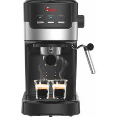 Sirge CREMAEXPRESSO+ Espresso and Cappuccino Coffee Machine with 2 Filters, 1100 W, 15 Bar [Pump Made in Italy], Water Tank 1.25 L Removable • Cappuccino Steam Nozzle Black