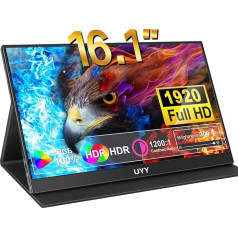 UYY Portable Monitors 2024 HDR Portable Monitor Gaming Monitors FreeSync IPS with USB-C HDMI Dual Speakers Smart Case for Laptop PC Phone Mac PS5 Game Console (16.1 Inch 1080P)