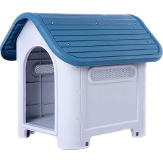 Lanco - Kennel for small dogs. Indoor and outdoor with ventilation holes. Durable material. 75x59x66cm. Blue and white.