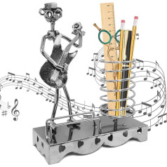 3 in 1 Iron Art Guitar Pen Holder Music Box Business Card Holder Metal Music Pencil Cup Container Organizer Pen Holder Musician Figure Ornament for Kids Home Office