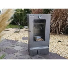 Multifunctional smoker made of embossed stainless steel with viewing window
