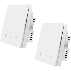 ZigBee Smart Light Switch, 2 Pack, Work with Alexa Google Home, Push Button Switch with Backlight, Neutral Wire Required, Zigbee Hub Required, 2 Gang