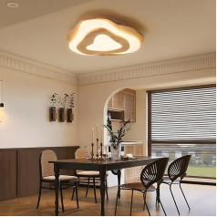 YYUTLUO Wooden LED Ceiling Light, 35 W = Diameter 45 cm, 2800 lm, 3000 K - 6000 K, Dimmable Bedroom Ceiling Light, Living Room Light, Acrylic Shade, Heart Shape, Modern Round Ceiling Light