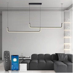 KSIBNW Pendant Lamp LED Pendant Light Dimmable Modern Living Room Linear Design Pendant Lamp Dining Table Black with Remote Control & App 36 W Hanging Light Office Lamp Height Adjustable 2700 K - 6500