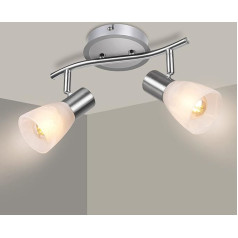 Unikcst 2 Bulbs LED Ceiling Light E14 (Bulb Included), Swivelling Ceiling Spotlight with Glass Lampshade, Ceiling Lamp 2 Spotlights 230 V for Pictures Bedroom Living Room Kitchen