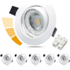 Unikcst LED Recessed Spotlight 230 V Dimmable 6 W LED Spot Flat Round White Ceiling Spotlights 68 mm Hole Size Swivelling Recessed Lights Including 6 x 6 W 500 lm Neutral White Module Bulbs