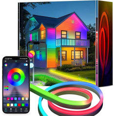 calflux Neon LED Strip 10 m, Bluetooth RGB Flexible LED Strip Fairy Lights, IP65 Waterproof Light Strip LED Strip with Remote Control, 24 V Dimmable Colour Changing for Bedroom, Room, Indoor Outdoor